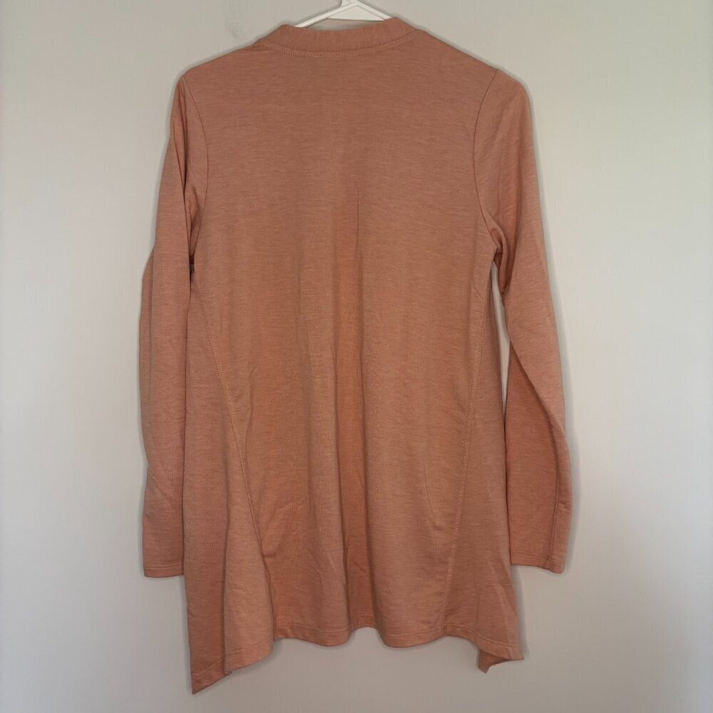 LOGO by Lori Goldstein Sz XS Snap Up Cardigan Flared Peach Pockets Long Sleeve - Picture 3 of 3